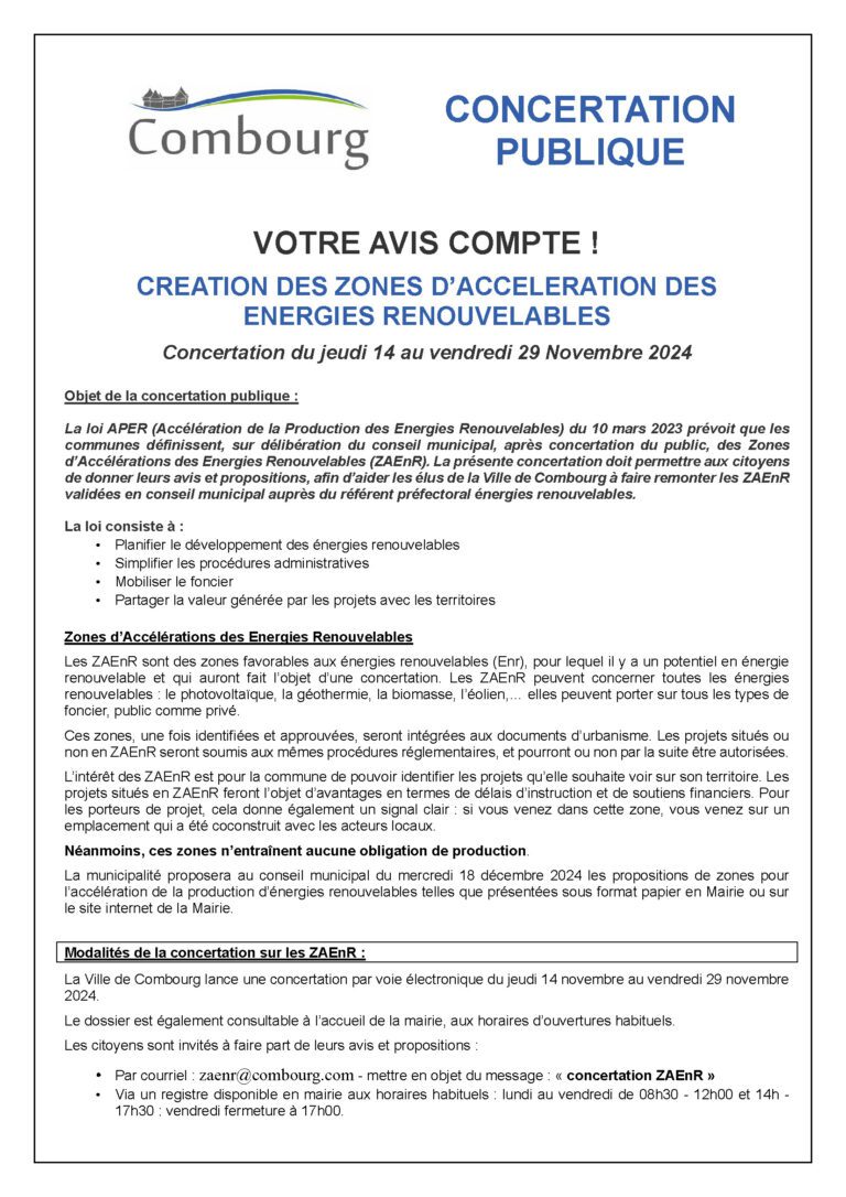 Lire la suite à propos de l’article Consultation publique : Zones d’Accélérations des Energies Renouvelables